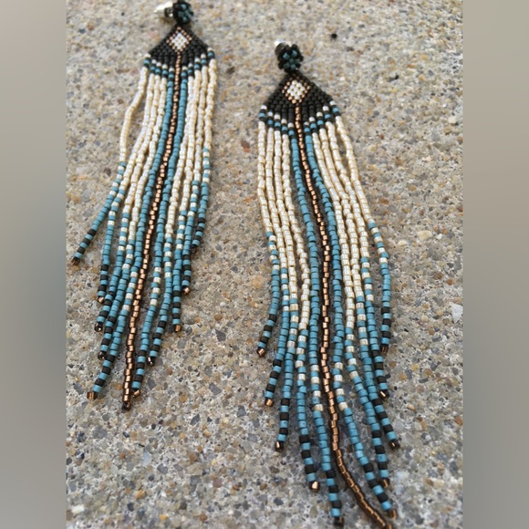 Beaded Earthy Fringe Earrings - Handmade One of a Kind - Picture 2 of 3